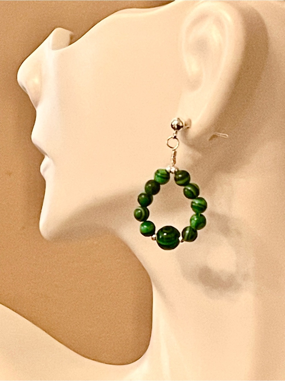 Sterling silver Green  Malachite beaded earrings